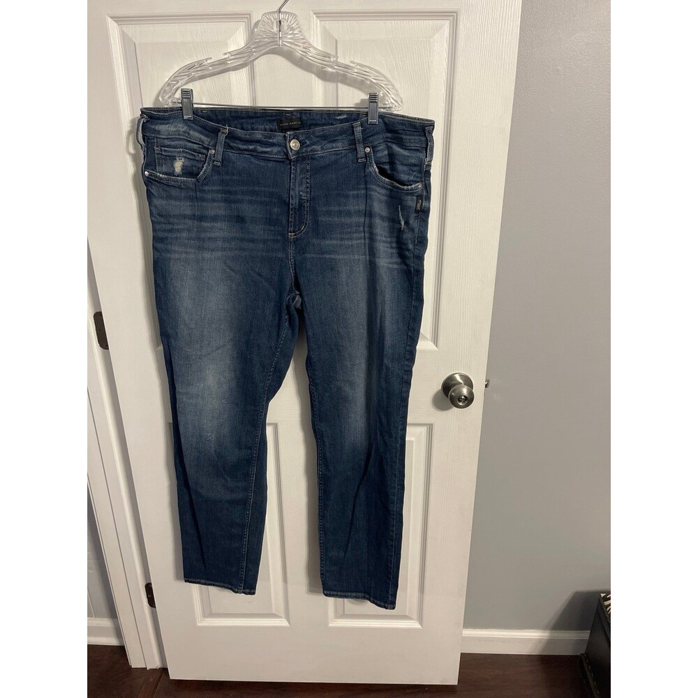 Silver Jeans Elyse Straight Distressed Plus Size Jeans Size 20